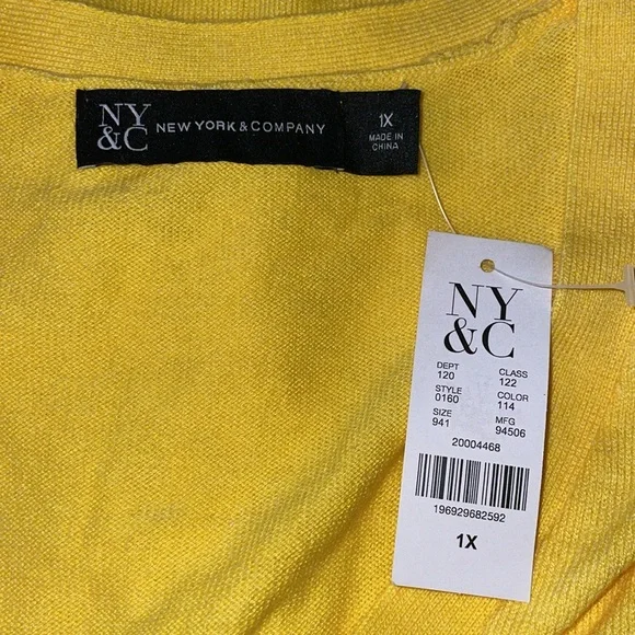 NWT New York & Company Women’s Sunny Yellow Knit Top.  Size 1X. - Picture 3 of 5